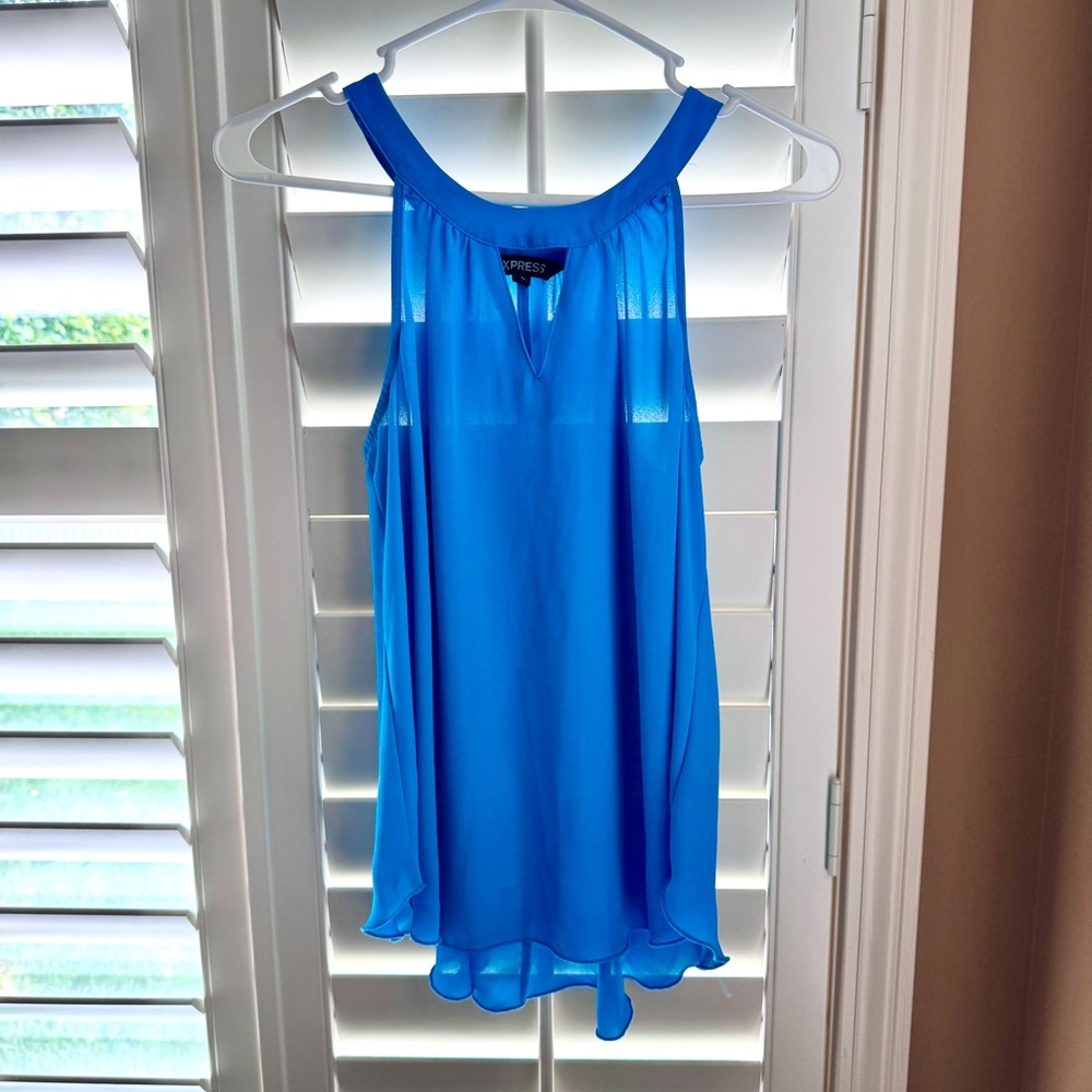 Express Blue Sleeveless Keyhole Neck Flowy Chiffon Tank Top Blouse XS Cobalt